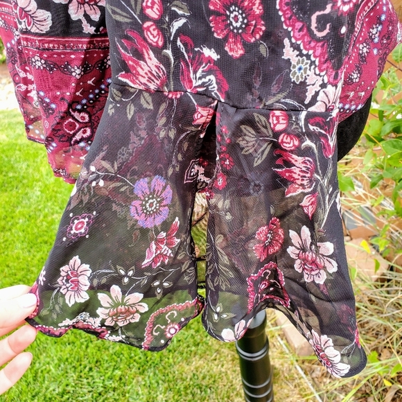 BCX Black Purple Pink Floral Flowy Boho Off Shoulder Blouse Size Large EUC - Picture 9 of 15